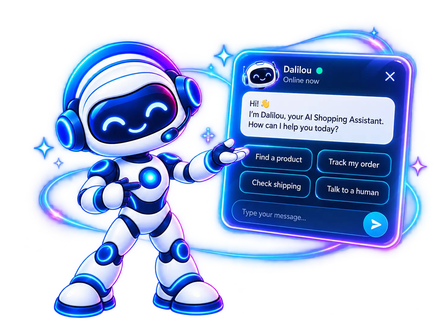 Dalilou AI Shopping Assistant customizable Shopify chat interface