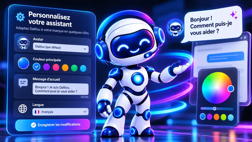 Mascotte Dalilou et interface de personnalisation en français